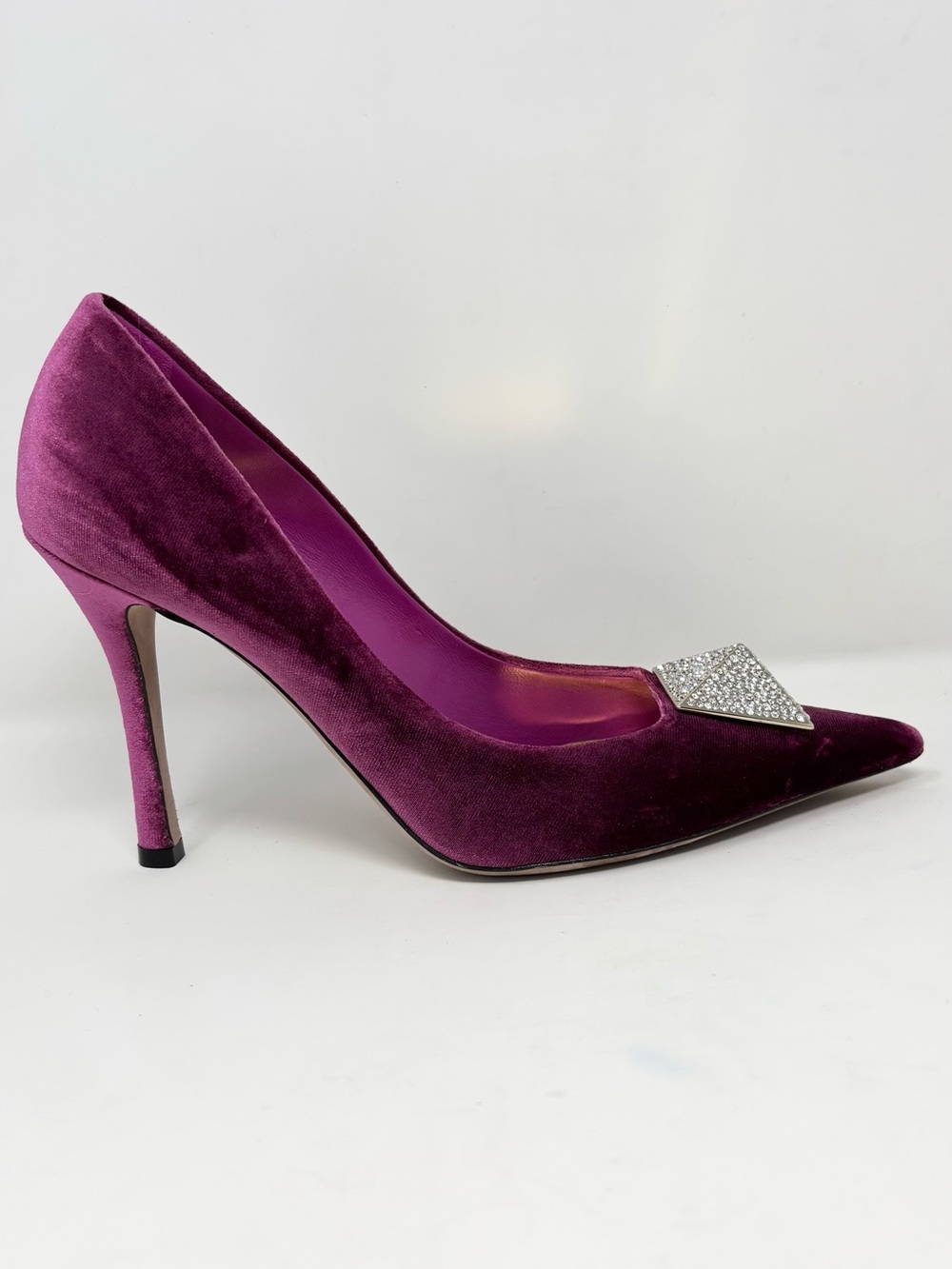 Valentino Single Rockstud Crystal Velvet Pumps Rose Violet 39 US 9 - Picture 9 of 16
